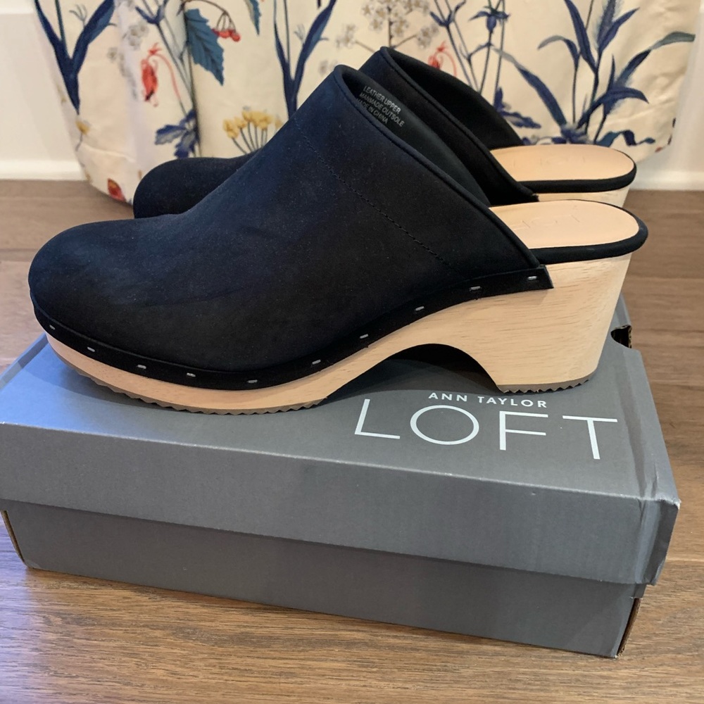 LOFT Black Suede Clogs Size 11